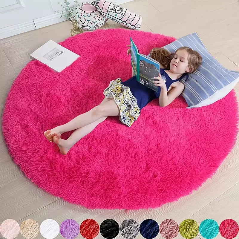 VIKAMA Ultra Soft Shaggy Round Rug - Fluffy White Carpet for Living Room, Bedroom & Kids Room