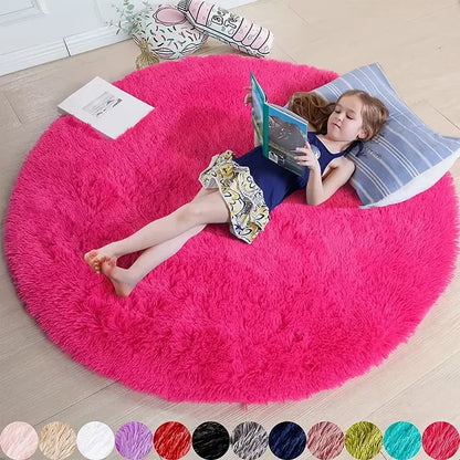 VIKAMA Ultra Soft Shaggy Round Rug - Fluffy White Carpet for Living Room, Bedroom & Kids Room - Hom Haven
