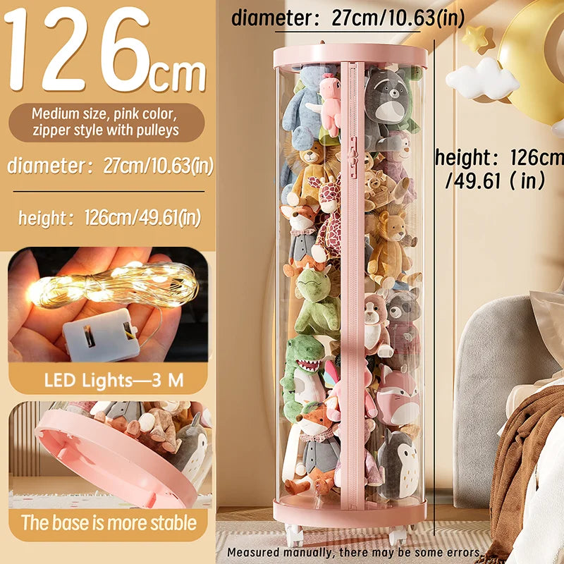 Transparent Doll Storage Box Plush Toy Organization Toy Storage Tube DIY Zipper Bins Kid Christmas Gift Children's Toy Organizer