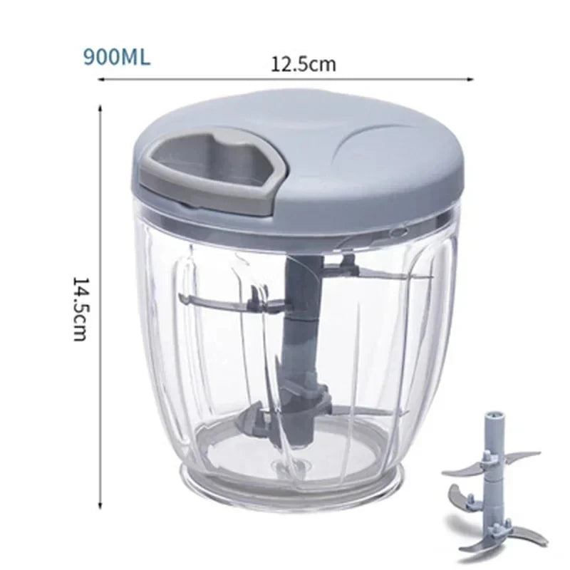 Manual Garlic Chopper & Vegetable Cutter - 500/900ml Rotating Slicer, Crusher & Meat Grinder