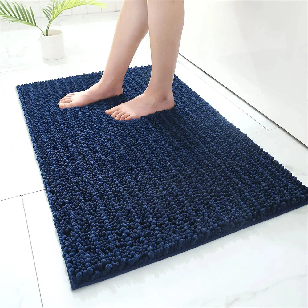 Olanly Chenille Bathroom Rug Non-Slip Bath Mat Soft Shower Bathroom Mat Floor Tub Fluffy Shag Bath Foot Rugs Microfiber Carpet