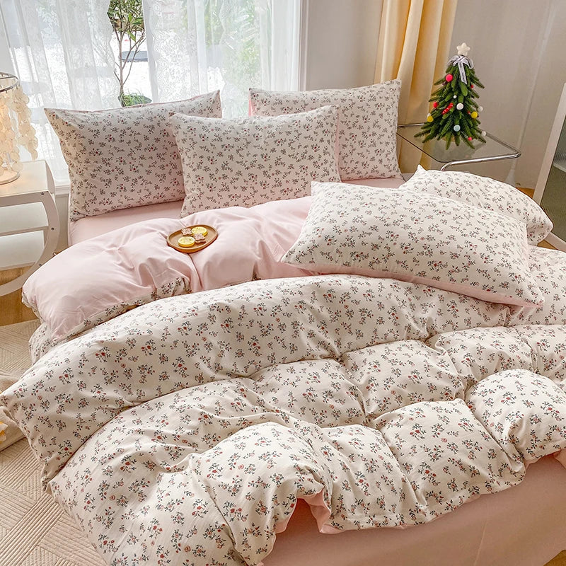 3-piece cartoon heart-shaped plant floral print set, a duvet cover and a pair of pillowcases (no padding), suitable for bedroom
