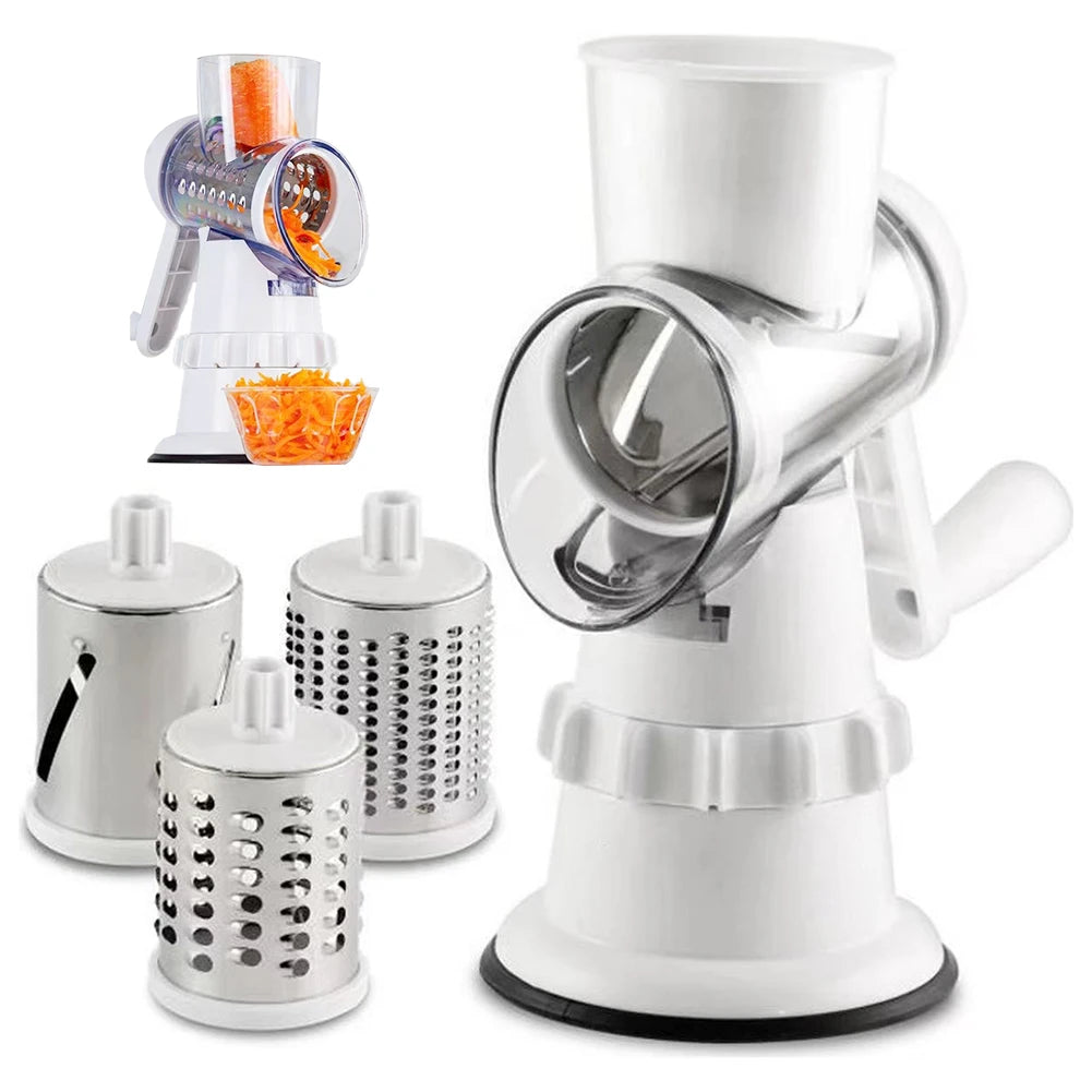 Manual Vegetable Slicer 3-Blade Hand Crank Chopper for Meal Prep