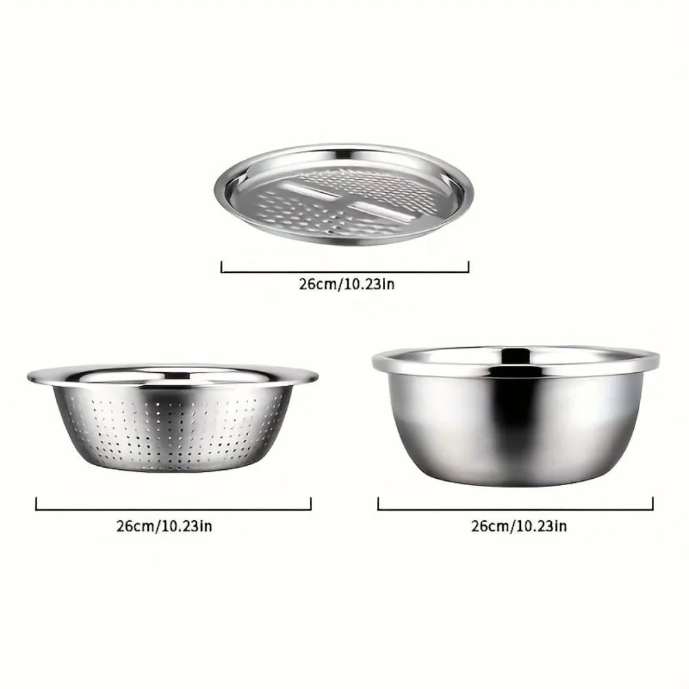 3 PCs Stainless Steel Vegetable Slicer Set with Drain Basket