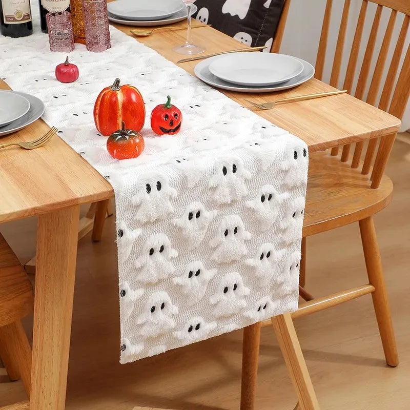 Christmas White Table Runner Halloween Ghost Fall Winter Pumpkin Party Dining Decorations Christmas Dining Table Harvest Decor