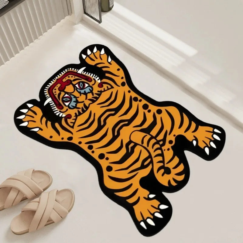VIKAMA Crystal Velvet Tiger Pattern Bathroom Mat - Anti-Slip Absorbent Floor Rug for Home Decor - Hom Haven