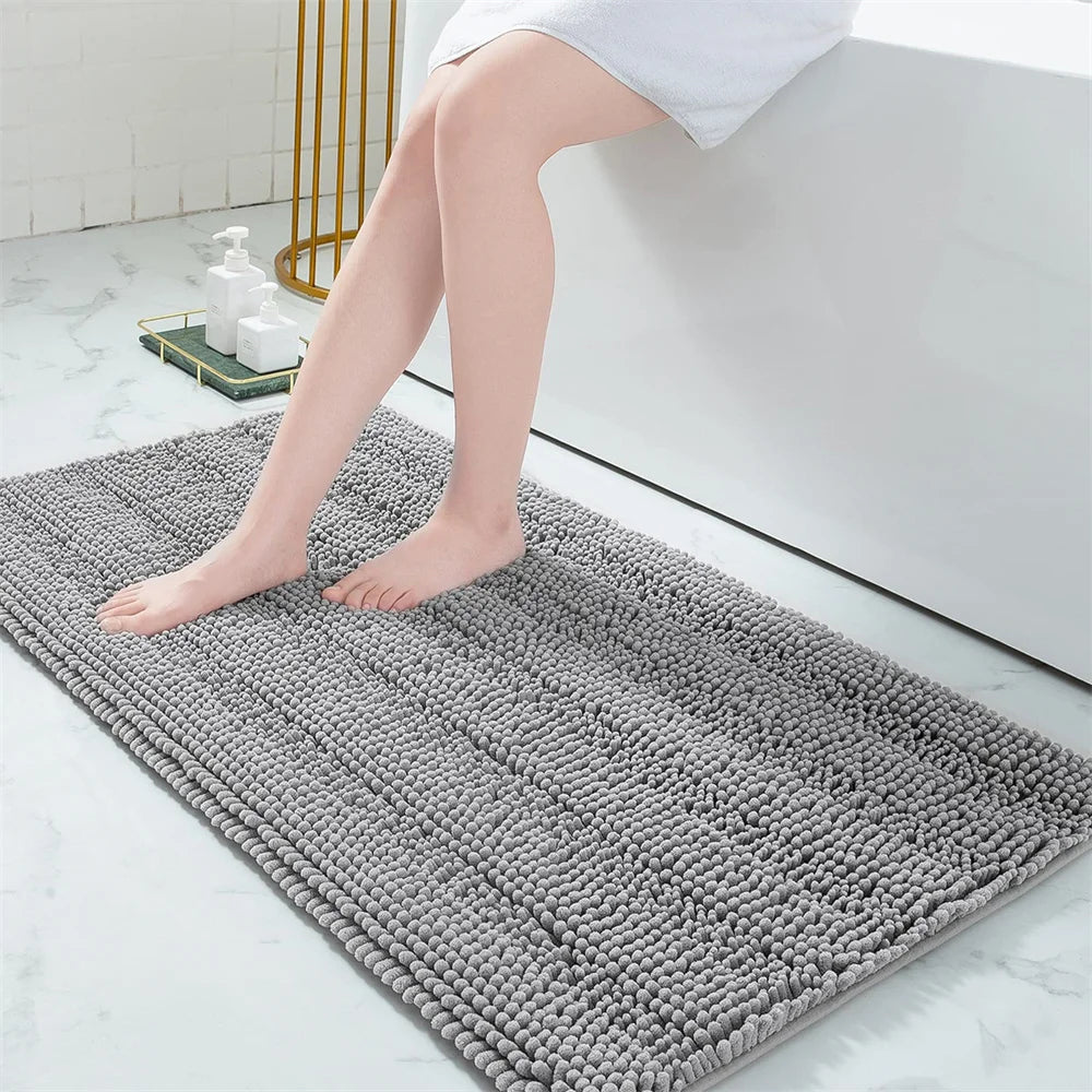 Olanly Chenille Bathroom Rug Non-Slip Bath Mat Soft Shower Bathroom Mat Floor Tub Fluffy Shag Bath Foot Rugs Microfiber Carpet