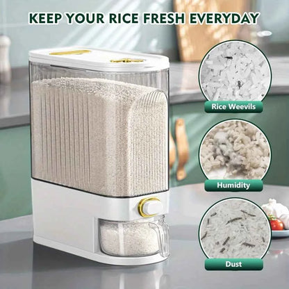 Large Kitchen Rice Dispenser - 5kg/10kg Pantry Storage Solution with Built-in Measuring Cup - Hom Haven