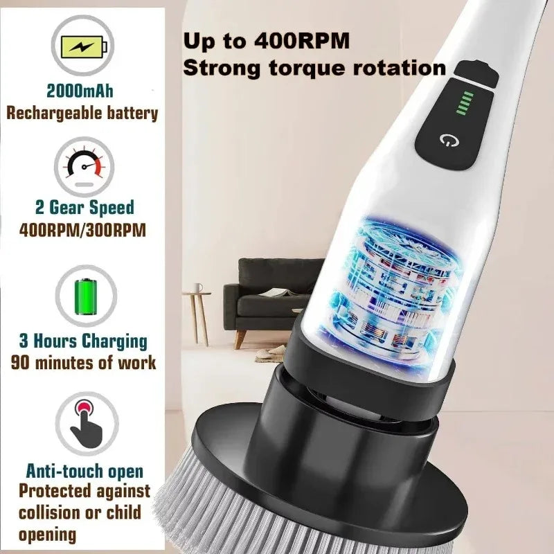 Cordless Electric Spin Scrubber Multifunctional Cleaning Brush for Bathroom Kitchen