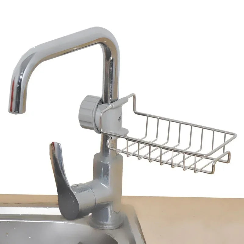 Stainless Steel Sink Faucet Shelf Adjustable Sponge & Towel Holder