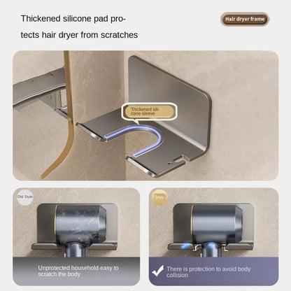 Wall-Mounted Hair Dryer Holder & Straightener Stand - Nail-Free Aluminum Bathroom Storage Shelf - Hom Haven