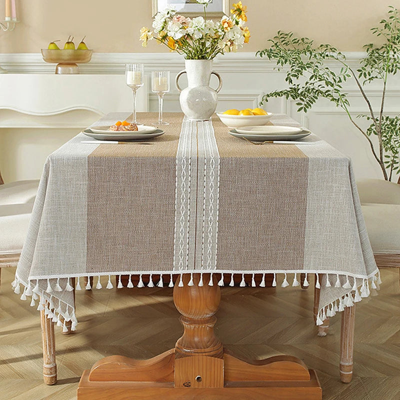 Battilo Linen Cotton Tablecloth Round Rectangular Table Cloth Waterproof Table Cover for Dining Coffee Table Kitchen Room Decor