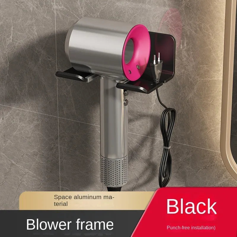 Wall-Mounted Hair Dryer Holder & Straightener Stand - Nail-Free Aluminum Bathroom Storage Shelf - Hom Haven
