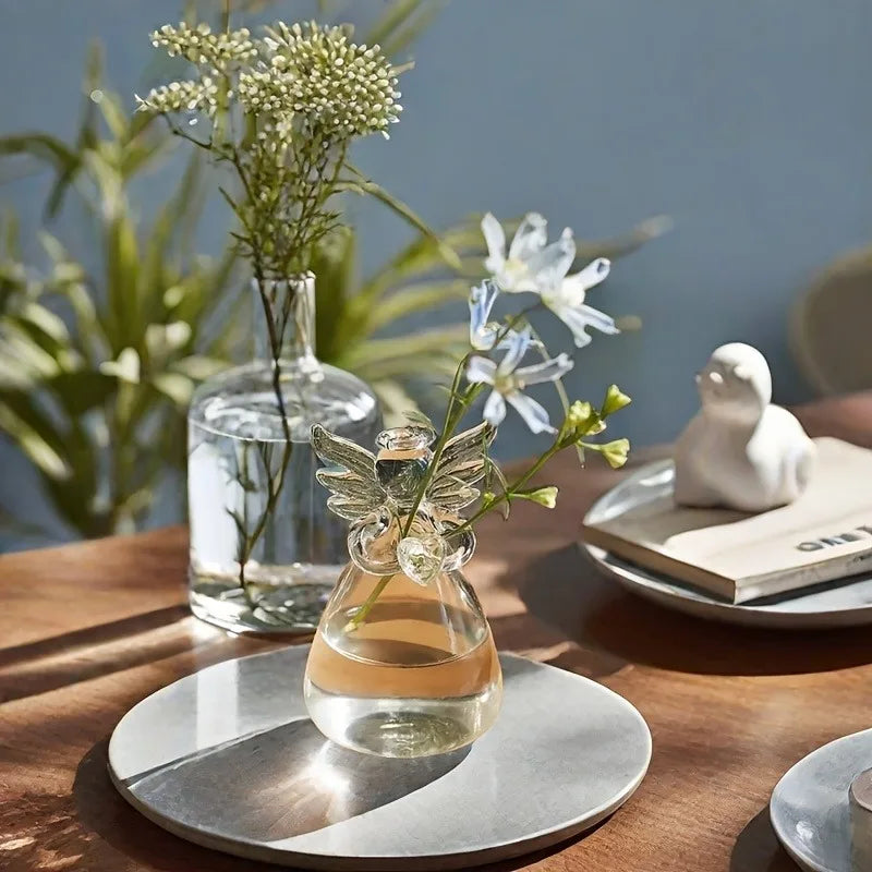 Angel Figurine Glass Vase Mini (5.5cm/2.17in) - Handmade Crystal Tabletop Decor for Home, Office, Wedding Gift Idea