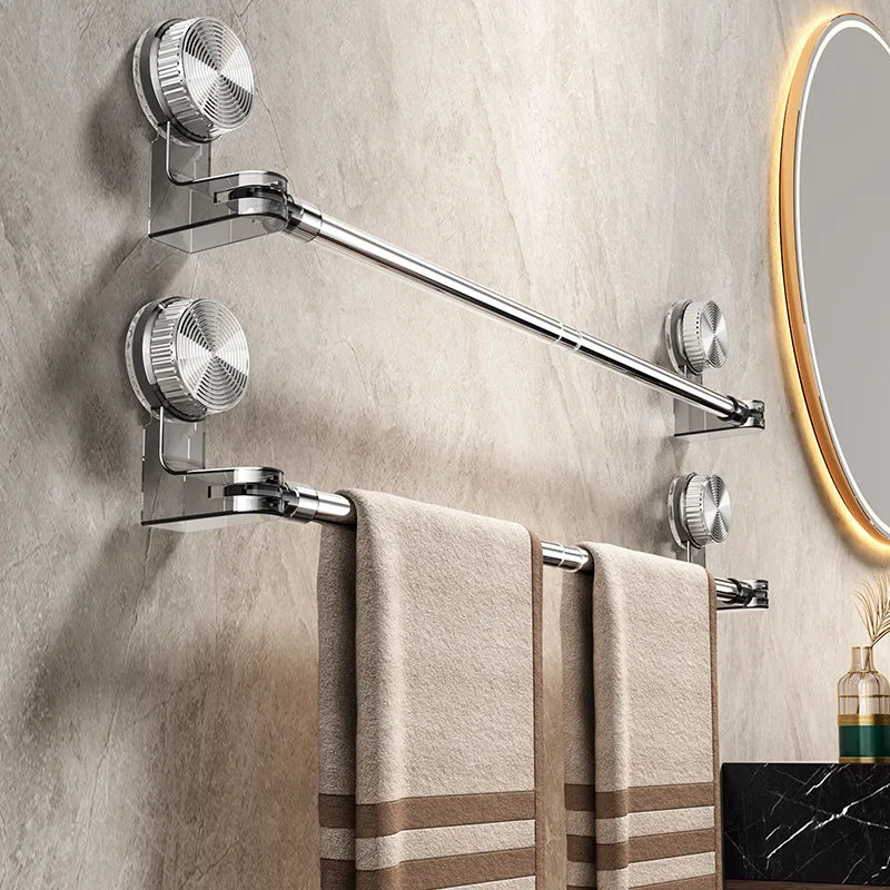 Suction Cup Retractable Towel Bar Rotatable Bathroom Storage Rack