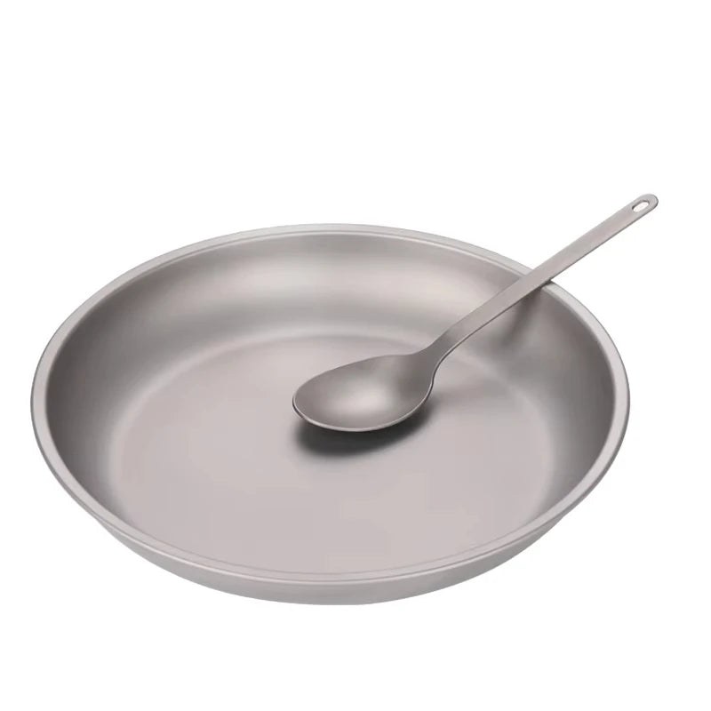 Tiartisan Titanium Ultralight Portable Outdoor Camping Frosted Round Plate 220mm Extra Large Fruit Salad Dinner Dishes Tableware