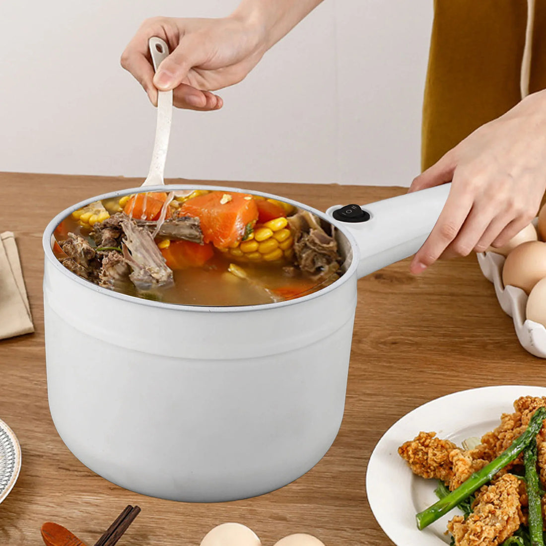 1.8L Electric Mini Cooking Pot – Non-Stick Ramen Cooker with Steamer (600W)