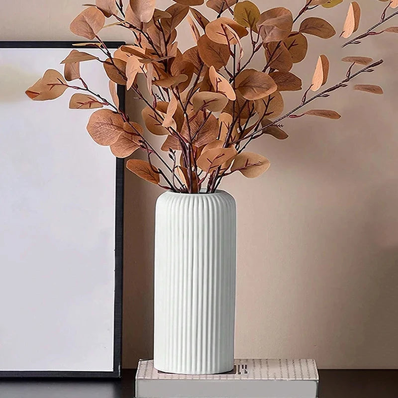 Striped Ceramic-Like Plastic Vase - Creative Decorative Flower Vase for Floral Arrangements & Home Decor - Hom Haven