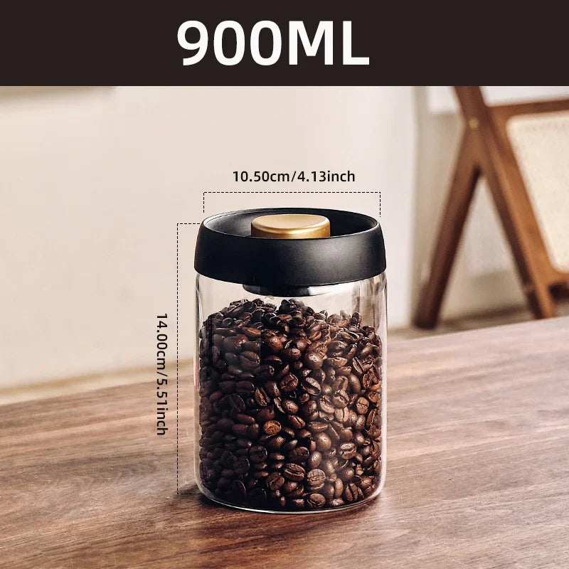 Vacuum Sealed Glass Storage Jar - Airtight Coffee Bean, Tea & Food Container
