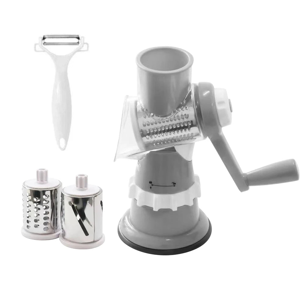 Manual Vegetable Slicer 3-Blade Hand Crank Chopper for Meal Prep