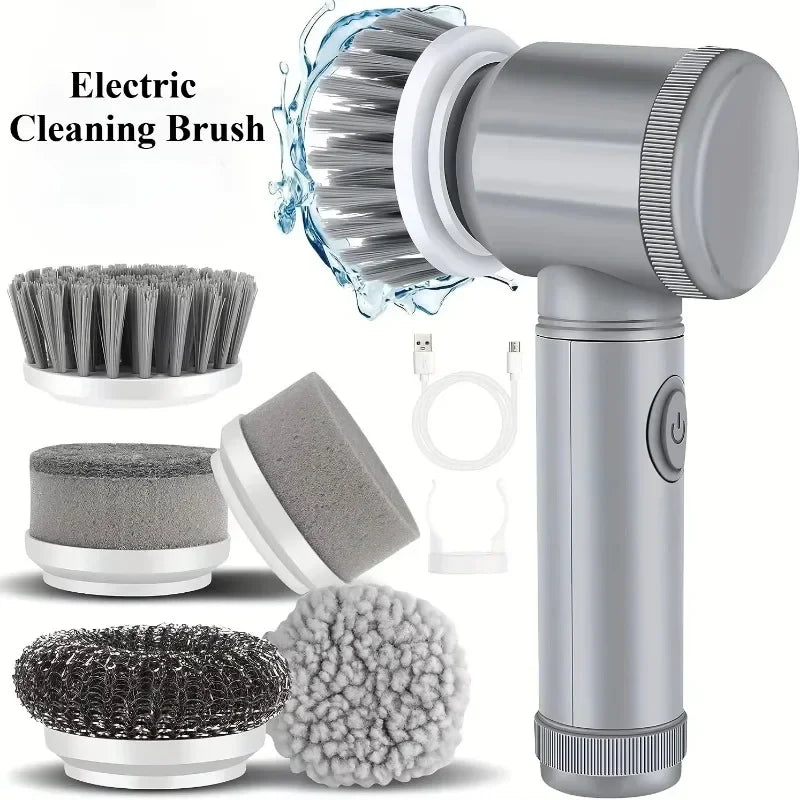 Cordless Electric Spin Scrubber 5-in-1 Brush for Bathroom Kitchen Cleaning