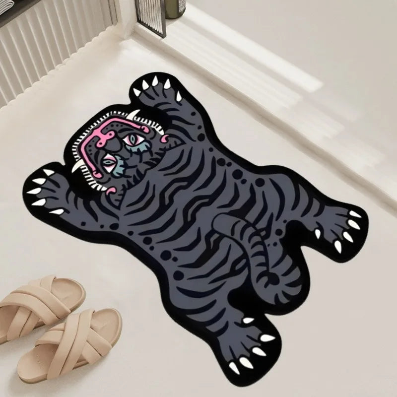 VIKAMA Crystal Velvet Bathroom Floor Mat With Tiger Pattern, Anti-Slip And Wear-Resistant Bathroom Absorbent Rug Home Decoration