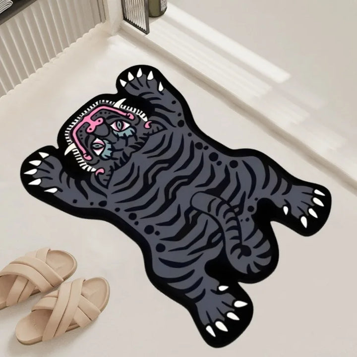 VIKAMA Crystal Velvet Bathroom Floor Mat With Tiger Pattern, Anti-Slip And Wear-Resistant Bathroom Absorbent Rug Home Decoration