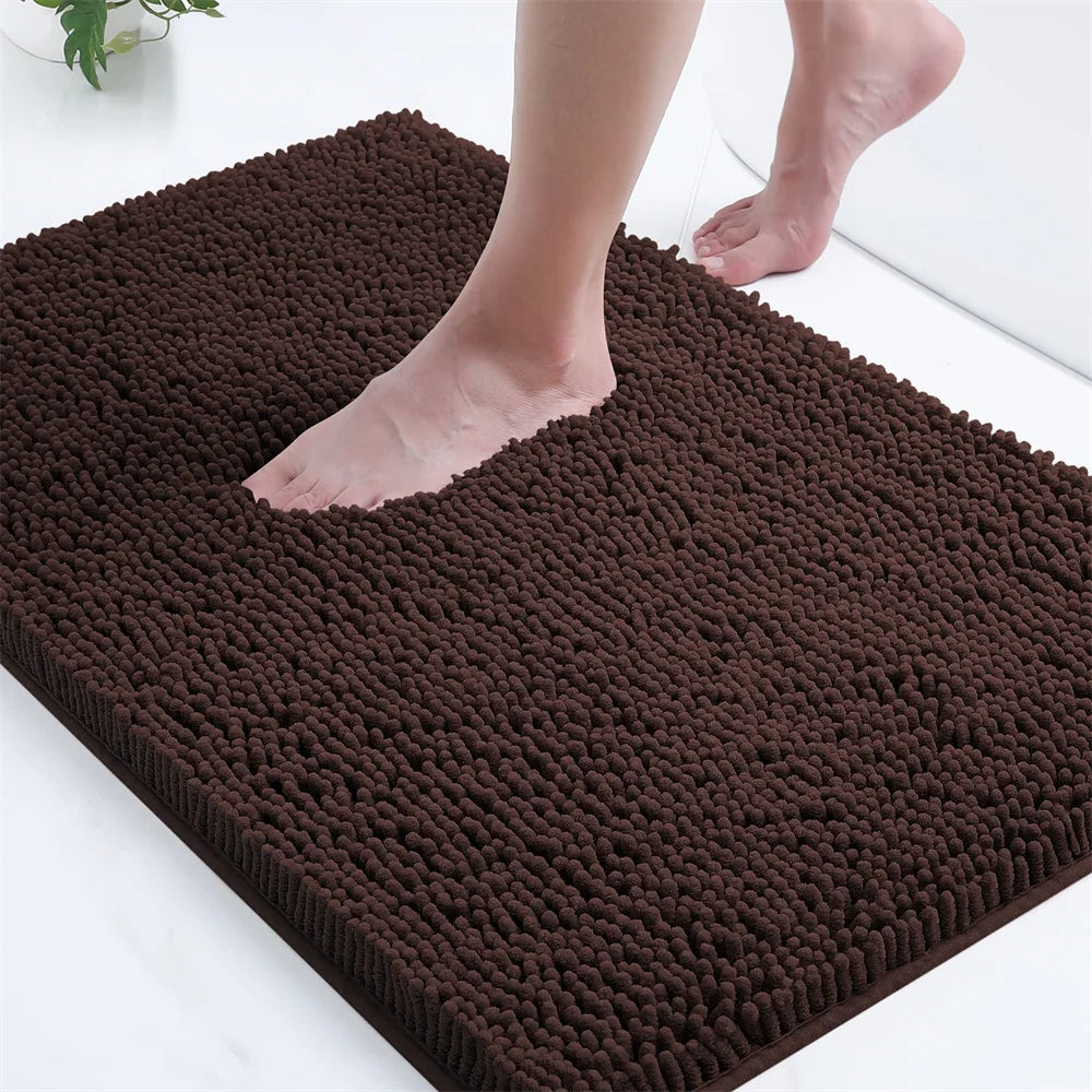 Olanly Chenille Bathroom Rug Non-Slip Bath Mat Soft Shower Bathroom Mat Floor Tub Fluffy Shag Bath Foot Rugs Microfiber Carpet