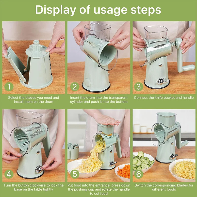 5-in-1 Rotary Cheese Grater Vegetable Cutter with Suction Base