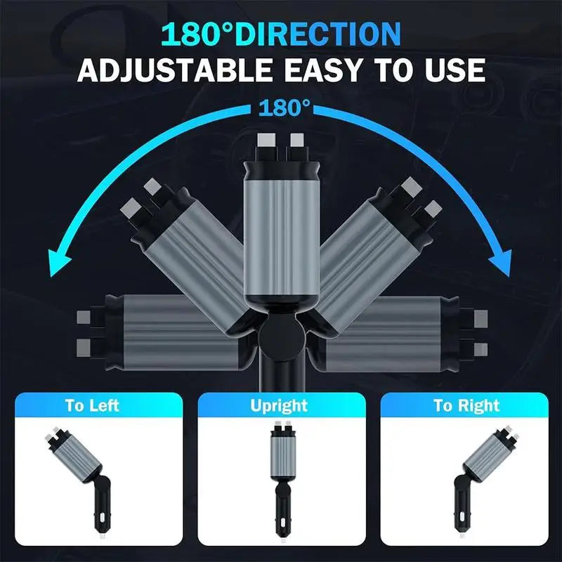 4-in-1 Retractable Car Charger with Starry Sky LED Spotlight