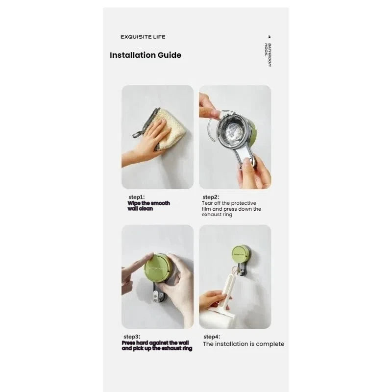 Strong Vacuum Suction Hooks - No-Drill Traceless Adhesive Hooks for Bathroom, Kitchen & Door