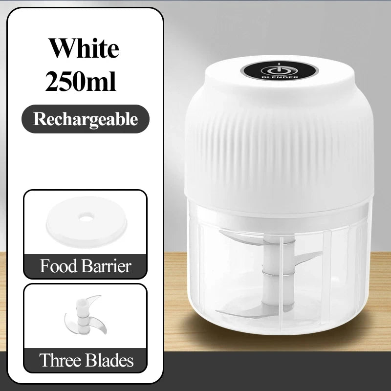 250ml Mini Electric Garlic & Vegetable Chopper USB Rechargeable Kitchen Grinder