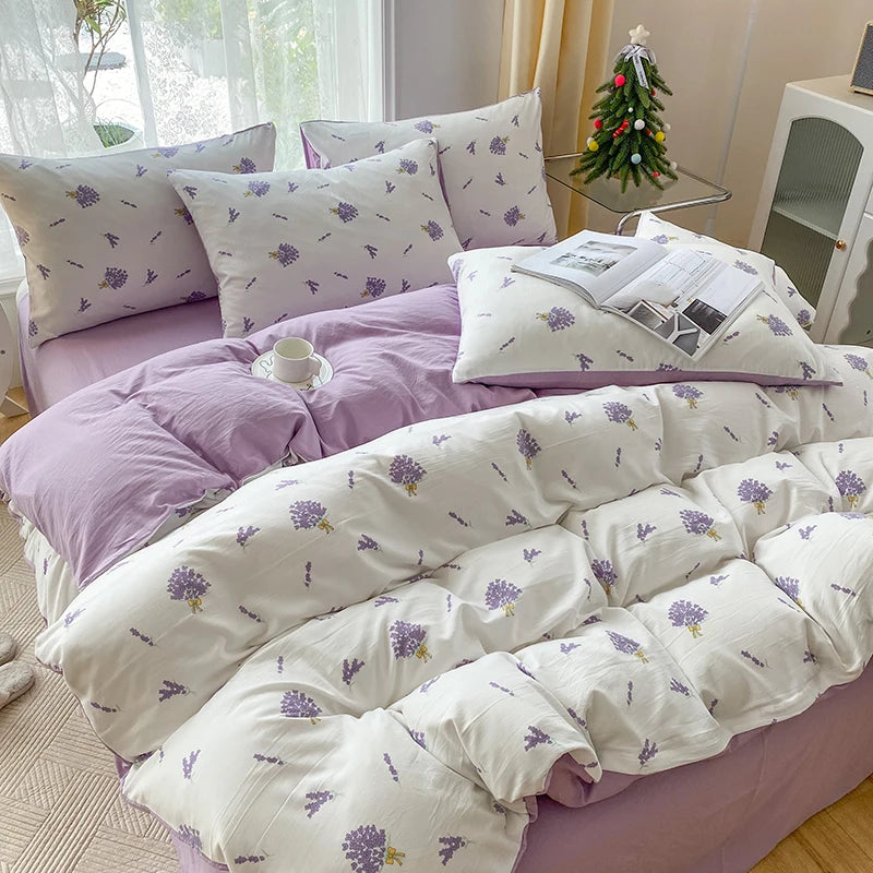 3-piece cartoon heart-shaped plant floral print set, a duvet cover and a pair of pillowcases (no padding), suitable for bedroom