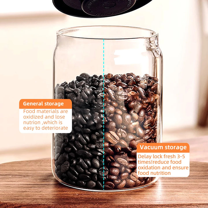 Vacuum Sealed Glass Storage Jar - Airtight Coffee Bean, Tea & Food Container