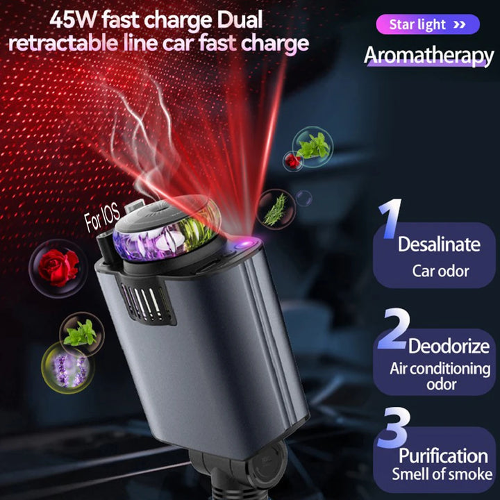 5-in-1 PD45W Car Charger with Starlight Aromatherapy Air Freshener