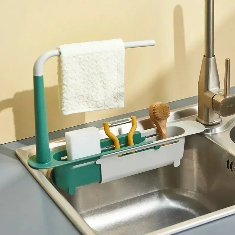 Telescopic Sink Drain Rack Adjustable Soap & Sponge Organizer