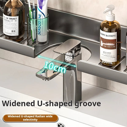 Suction Cup Wall-Mounted Bathroom Shelf - No-Drill Mirror Front Washbasin Storage Rack - Hom Haven
