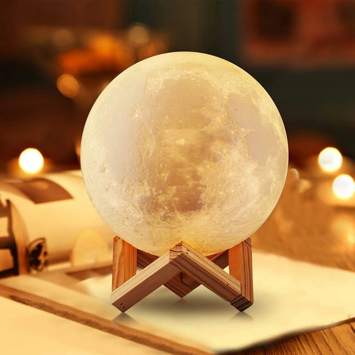 8cm Moon Lamp LED Night Light with Stand - Battery Powered Starry Bedroom Decor & Kids Gift