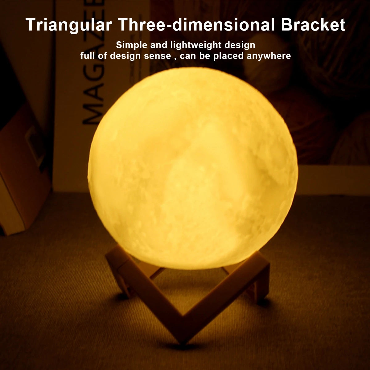 8cm Moon Lamp LED Night Light with Stand - Battery Powered Starry Bedroom Decor & Kids Gift