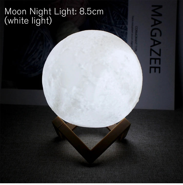 8cm Moon Lamp LED Night Light with Stand - Battery Powered Starry Bedroom Decor & Kids Gift